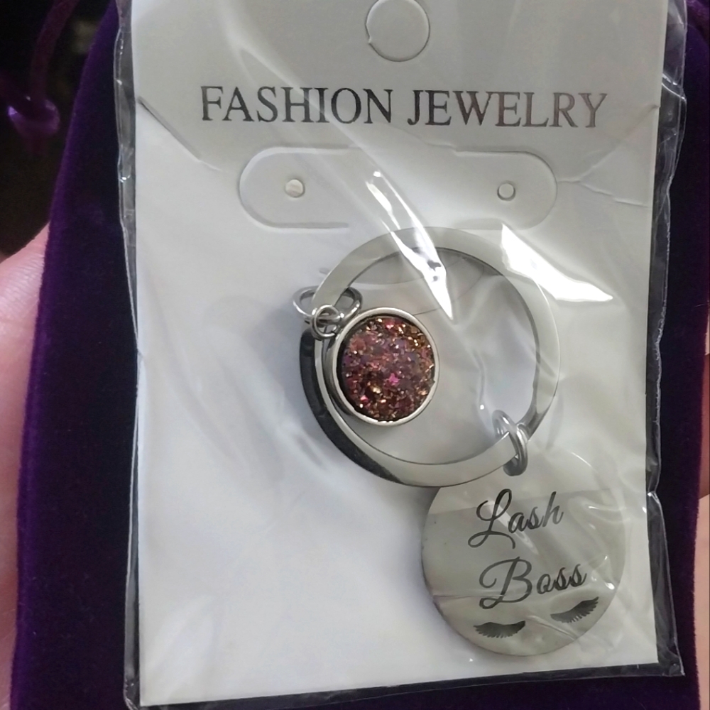 Silver and Sparkly Keychain with Lash Boss Charm
